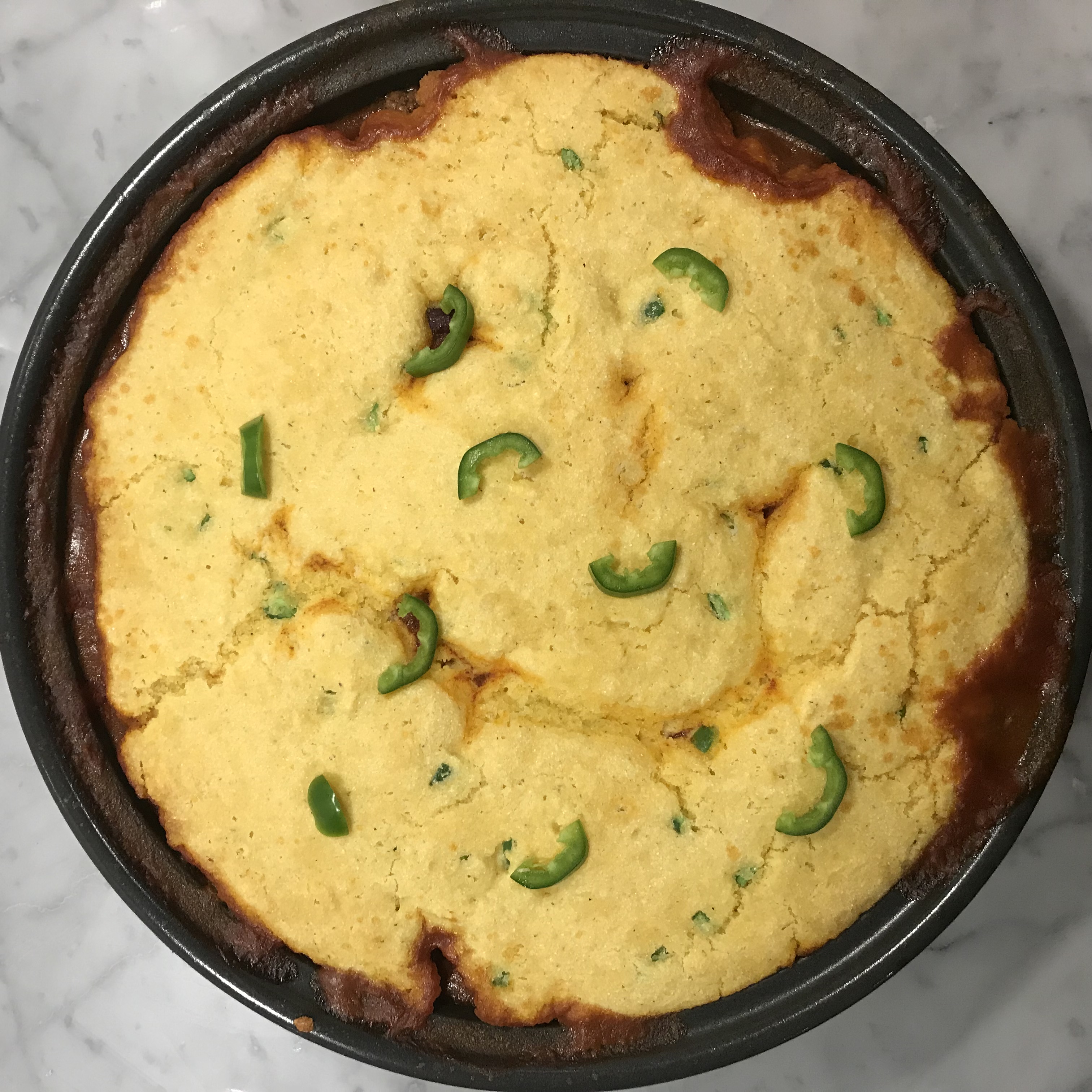 Chili with Jalapeno Cornbread Topping